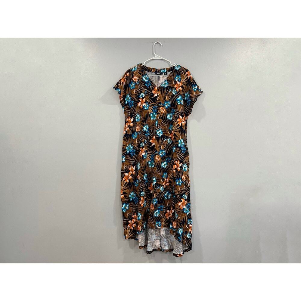 Lands' End Women's Crinkle Knit Short Sleeve High Low Midi Dress Medium M 10-12